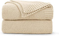 CozeCube Beige Throw Blanket for Couch, Soft Cozy Cable Knit Throw for Bed Sofa by CozeCube