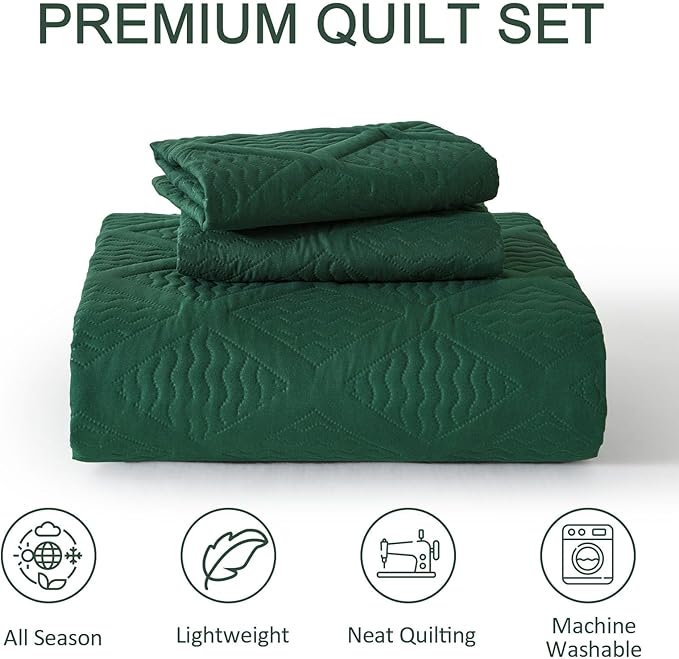 Yiran Quilts King Size, Emerald Green Spring Summer Bedspread Bedding Set - Image 8