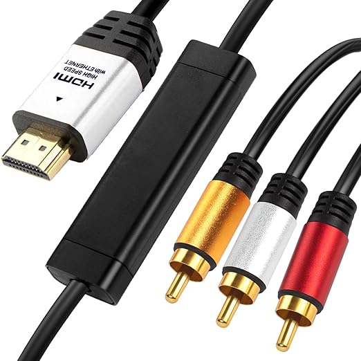 HDMI to RCA 10FT Cable with IC, HDMI Male to 3-RCA SV AV Cable Video Audio by YOTETION
