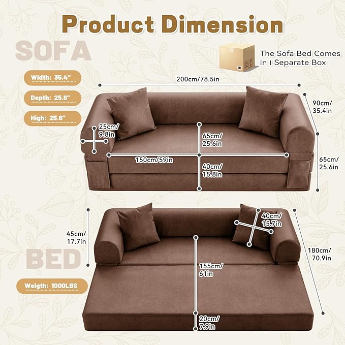 Convertible Folding Sofa Bed, 78.5 Inch Faux Leather Futon Couch - Image 2