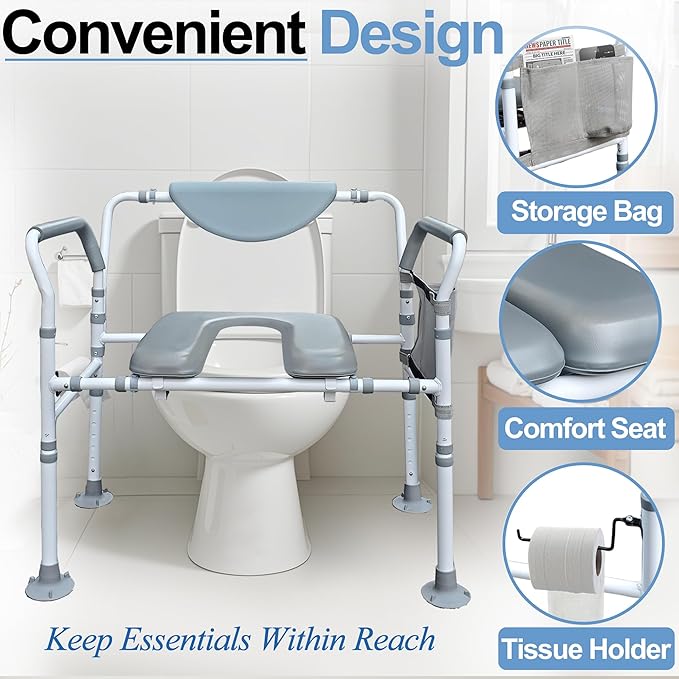 Aliseniors Heavy Duty Bedside Commode, 500lbs Extra-Wide Bariatric Commode Chair - Image 6
