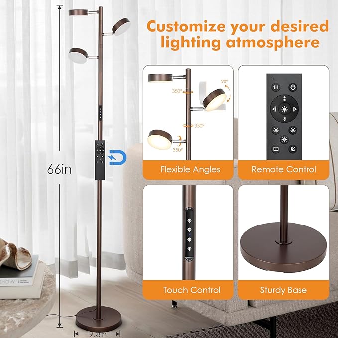 Dimmable LED Floor Lamp with Remote Modern Tall Standing Lamp with 3 Adjustable - Image 4