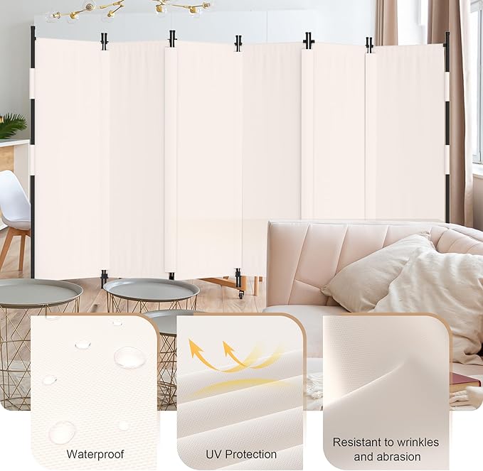 Room Divider, 6 Panel Upgraded Folding Privacy Screen, 132” Highly Secretive - Image 3