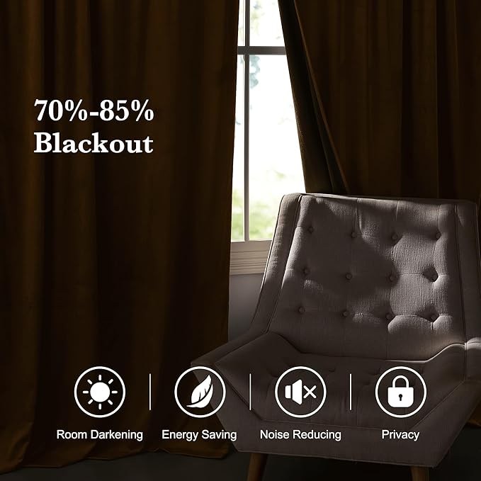 RYB HOME Luxurious Bronze Velvet Curtain Panels - Image 6