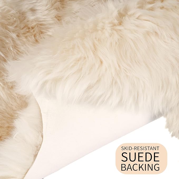 Premium Champagne Sheepskin Rug Genuine Double 2x6ft Pelt Fluffy Fur Rug - Image 4
