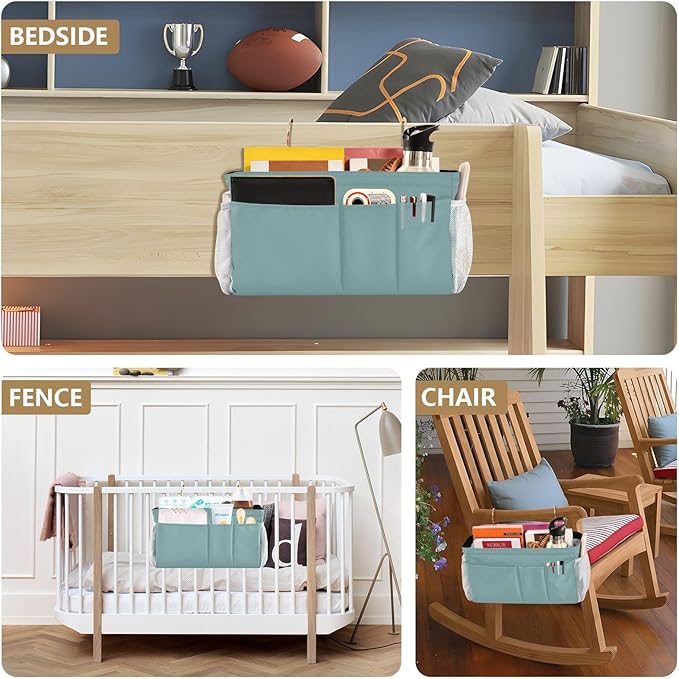 KOPIRIT Teal Bedside Caddy Storage Bag Bedside Organizer - Image 8
