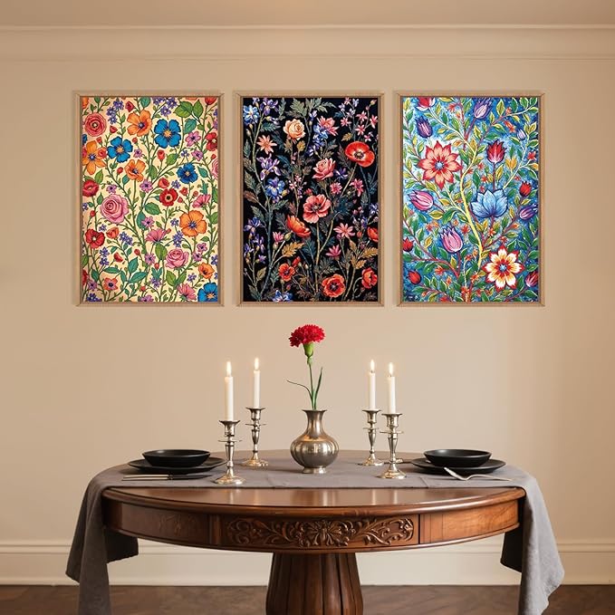LHIUEM Large Vintage Botanical Flower Framed Canvas Wall Art, Abstract Colorful - Image 3