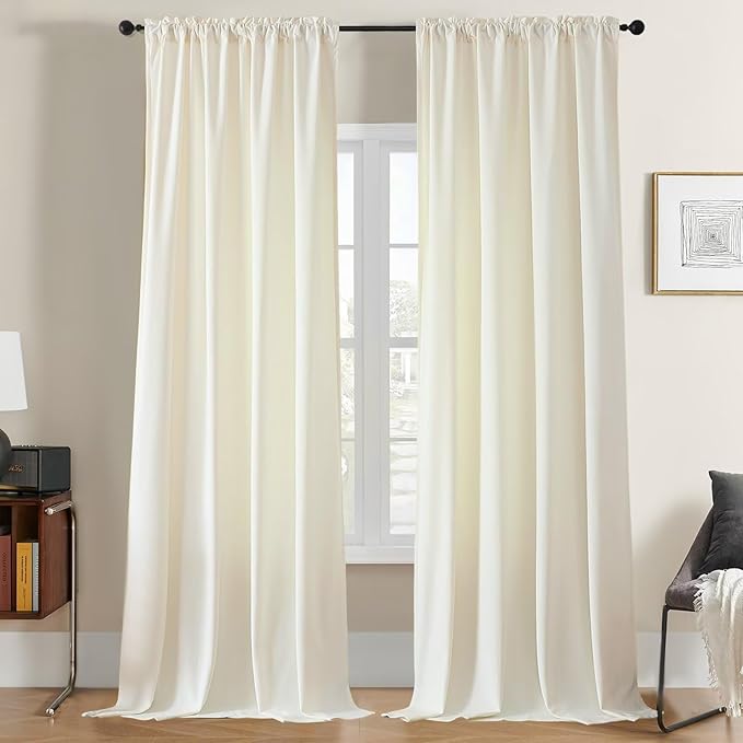 Joydeco White Velvet Curtains 96 inch Length 2 Panels, Luxury Blackout Rod by JOYDECO