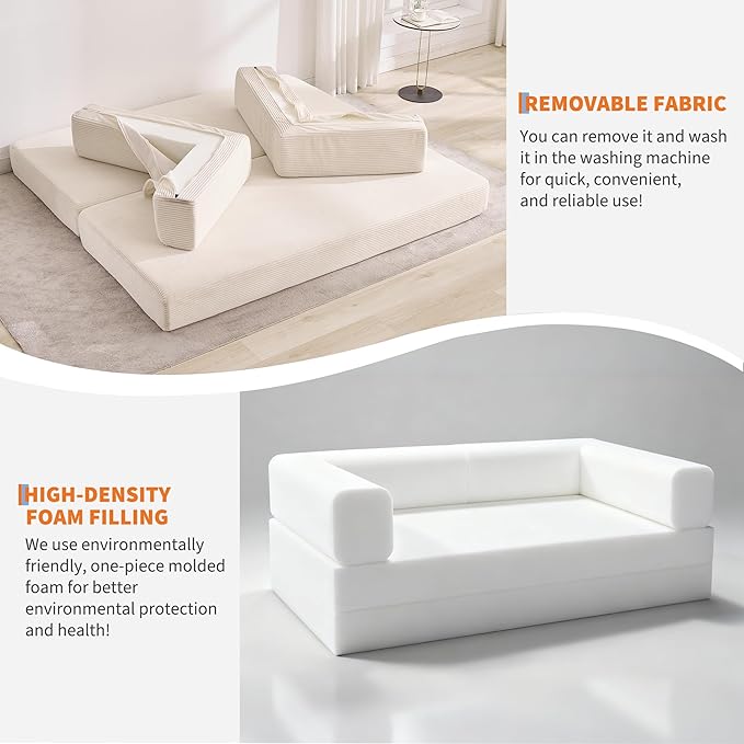 Garvee 5-in-1 Convertible Sofa Bed, 78.8" Modular Corduroy Sleeper - Image 4