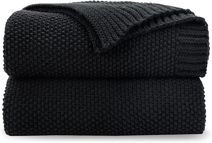CozeCube Black Throw Blanket for Couch, Soft Cozy Cable Knit Throw for Bed Sofa by CozeCube