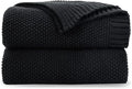 CozeCube Black Throw Blanket for Couch, Soft Cozy Cable Knit Throw for Bed Sofa by CozeCube