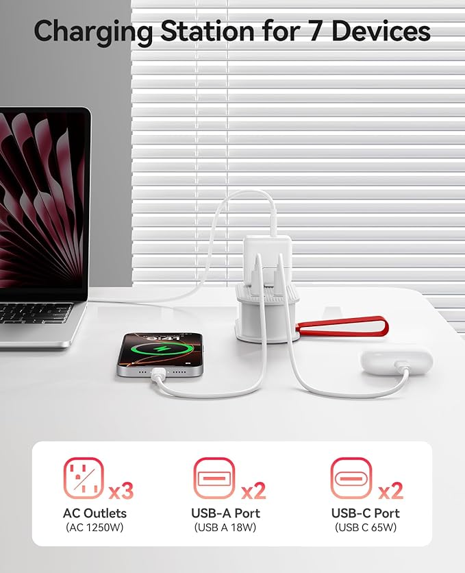 ORICO 65W USB Travel Power Strip, 7 in 1 Charging Station - Image 3