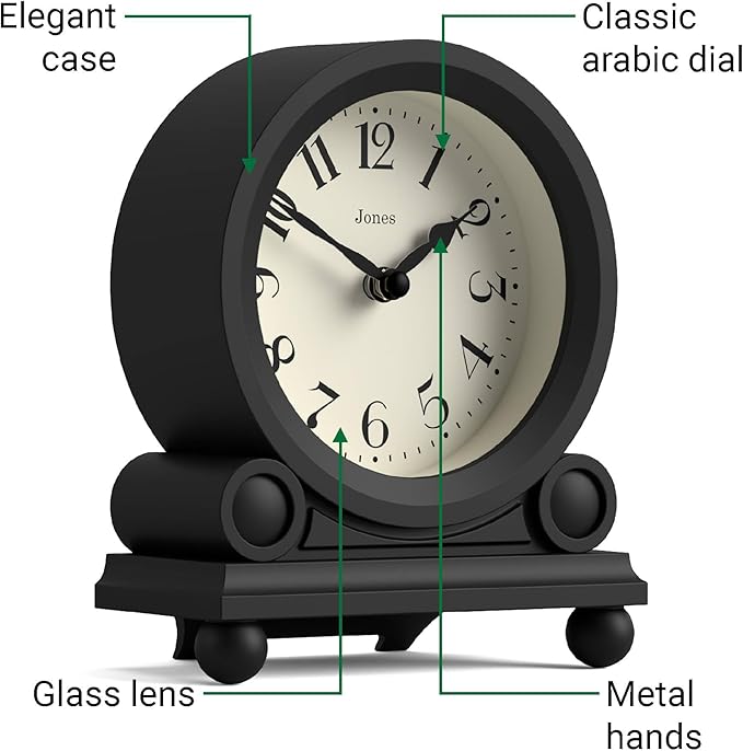 JONES CLOCKS® Maida Vale Mantel Clock | Small Traditional Desk Clock | Black | - Image 6