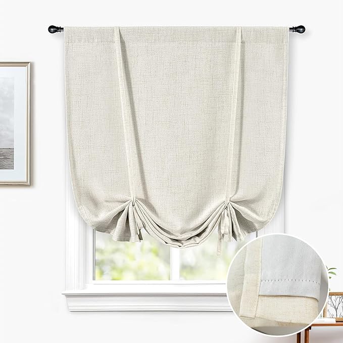 DriftAway Double Layer Linen Blackout Tie Up Curtains Thermal Insulated Fully by DriftAway