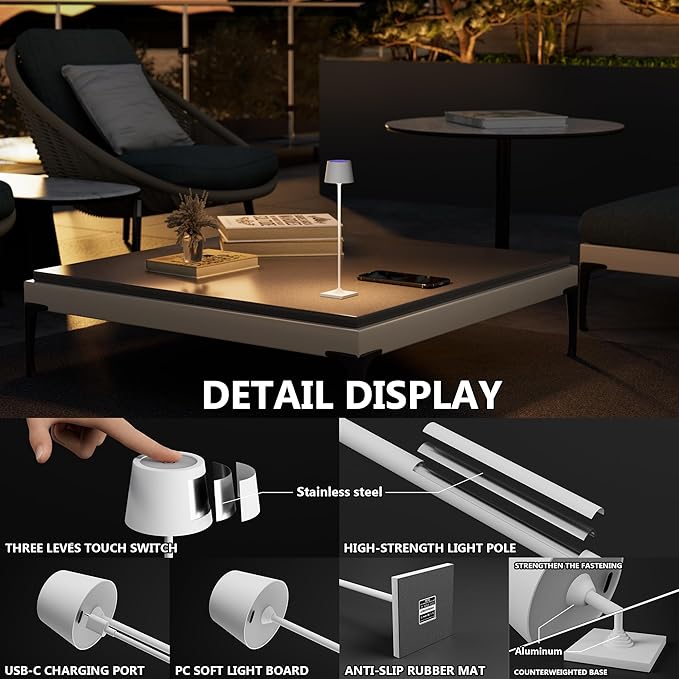 Modern LED Color-Changing Cordless Table lamp, 7 Colors, metal Shade, Touch - Image 3