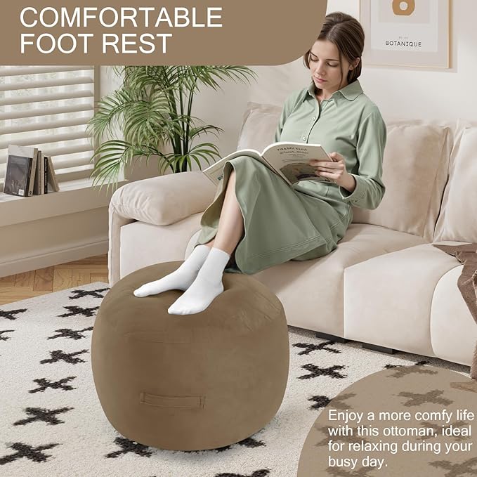 MeMoreCool Round Stuffed Pouf Ottoman Foot Rest, Floor Pouf Foot Stool - Image 3