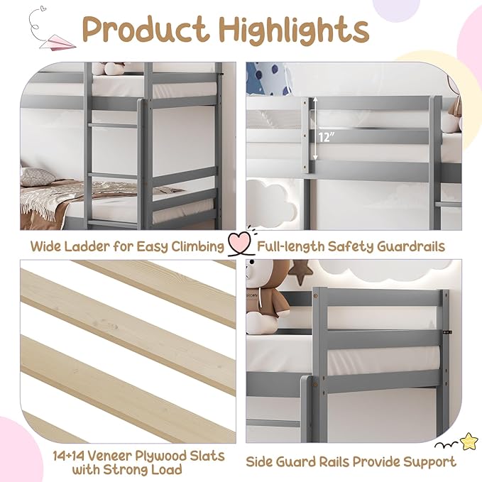 KOMFOTT Wood Bunk Bed Twin Over Twin, Bunk Bed - Image 5