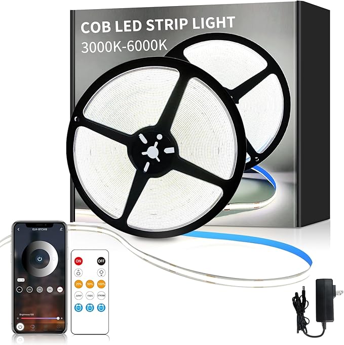 32.8ft COB LED Strip Lights 6000K White Dimmable DC 24V Flexible LED Tape Light by Yeewhale