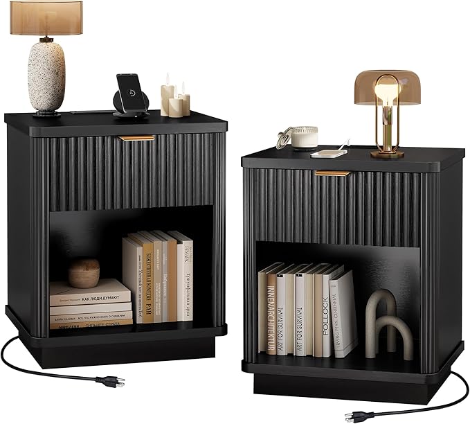 LYNCOHOME Fluted Nightstand Set of 2 by LYNCOHOME