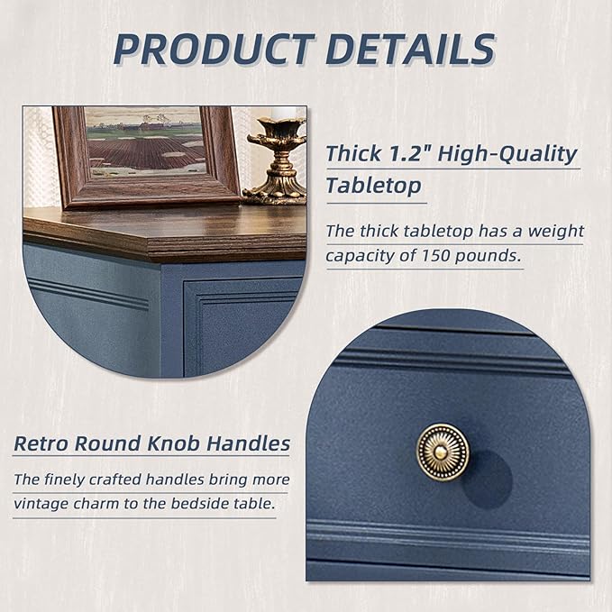 24" Wide Farmhouse Night Stand Set of 2, Large End Table - Image 7