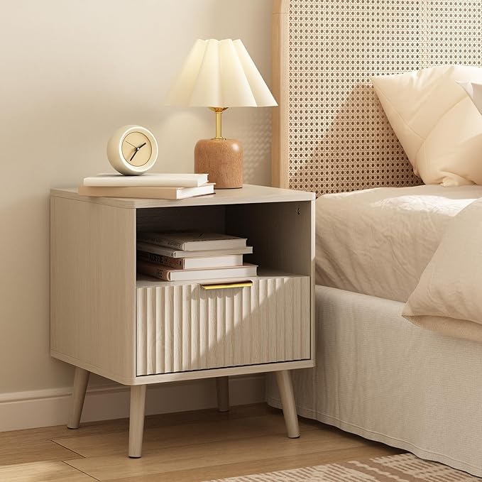 CARPETNAL Fluted Nightstand, Wood End Table Mid Century Night Stands - Image 3