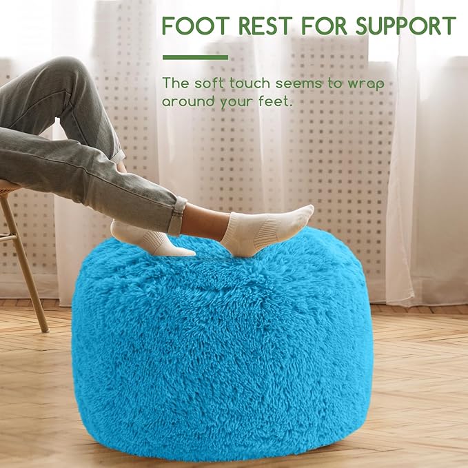 HIGOGOGO Round Stuffed Pouf Ottoman, Long Faux Fur Poufs - Image 3
