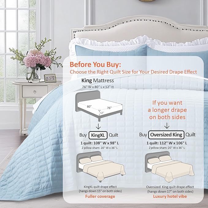KASENTEX King XL Quilt Set 108"x98" – Soft Washed 3-Layer Lightweight Bedspread - Image 3