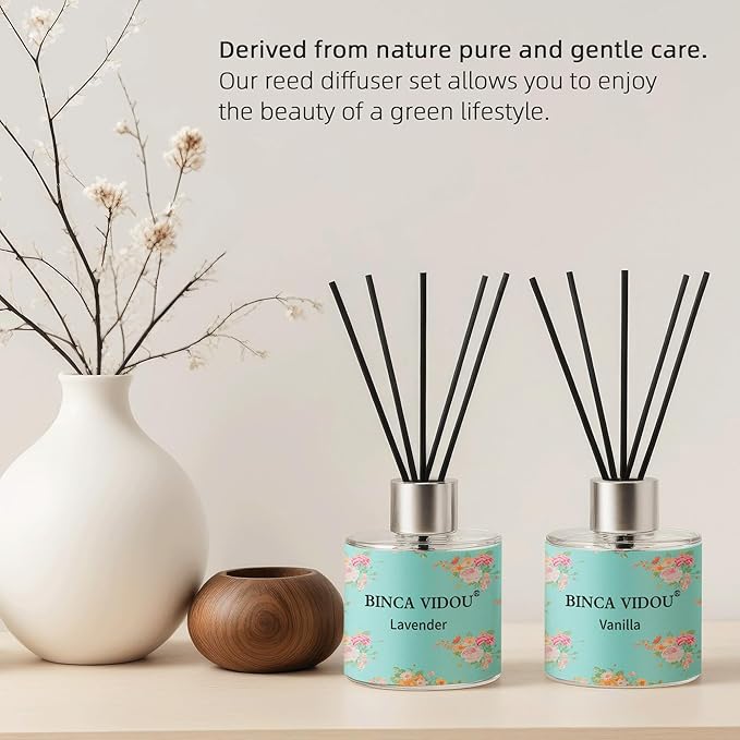 Binca Vidou Reed Diffuser Set of 3, Vanilla Aromatherapy Oil Diffusers - Image 3
