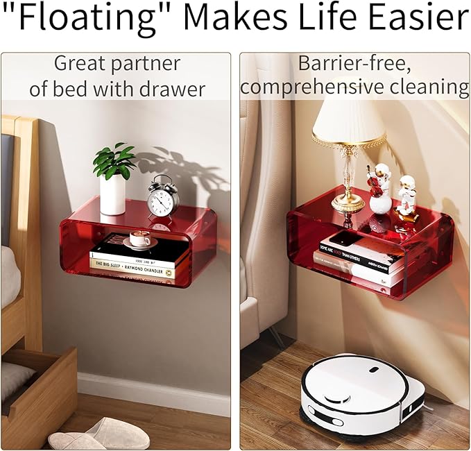 Acrylic Floating Nightstand, Bedside Table, Nightstand Shelf Wall Mounted - Image 8
