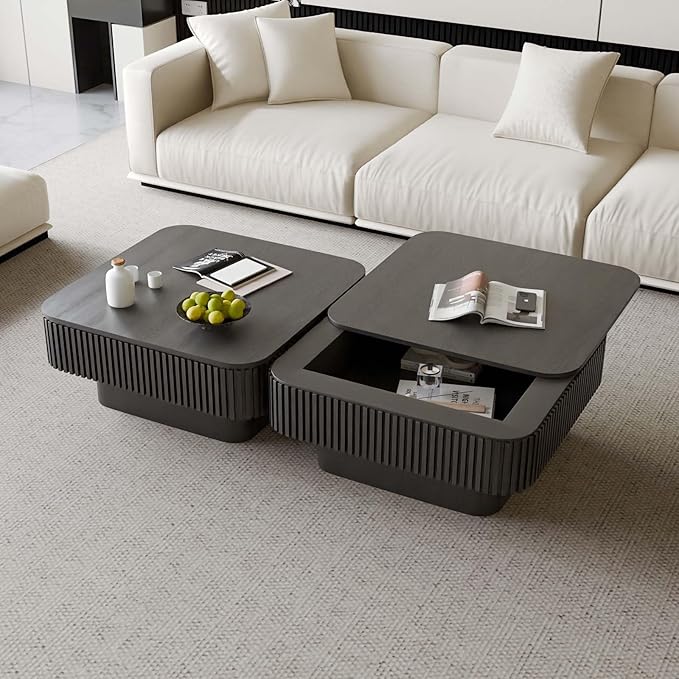 Square Small Coffee Table with Storage, Modern Wooden Coffee Table with Solid - Image 8
