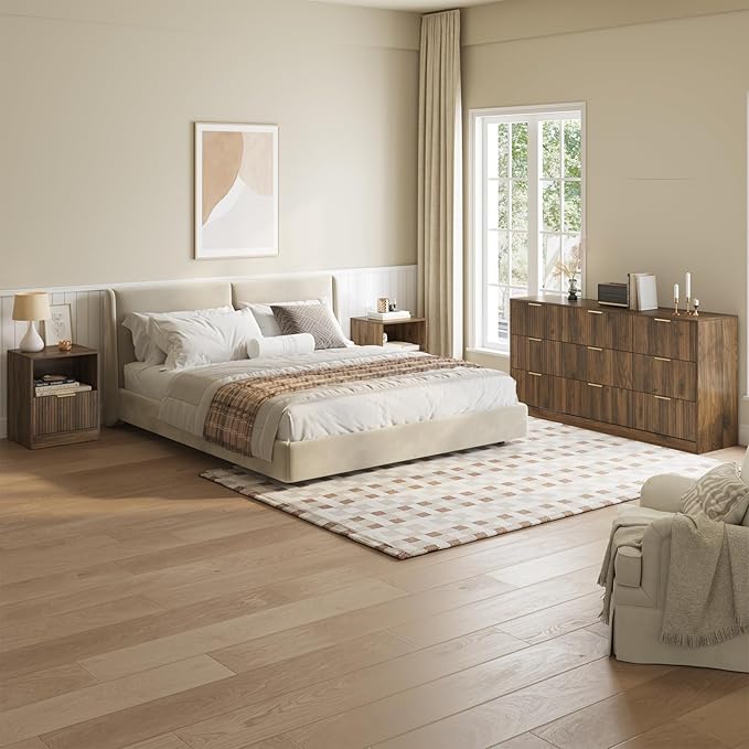 9 Drawer Dresser & Nightstand Set 3-Piece, 63” Wide Bedroom Dresser Set Night - Image 3