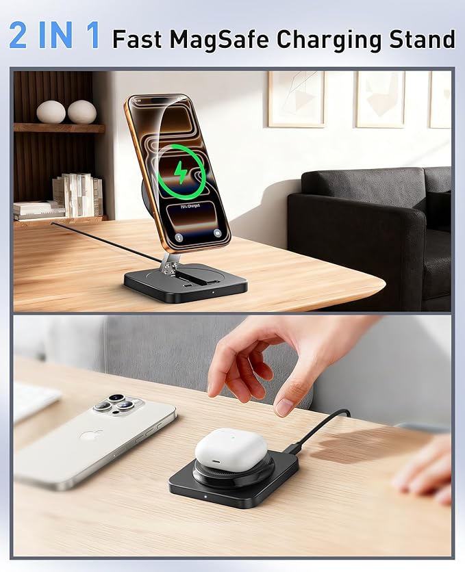 Magnetic Wireless Charger, 15W Foldable Fast Charging Stand - Image 4