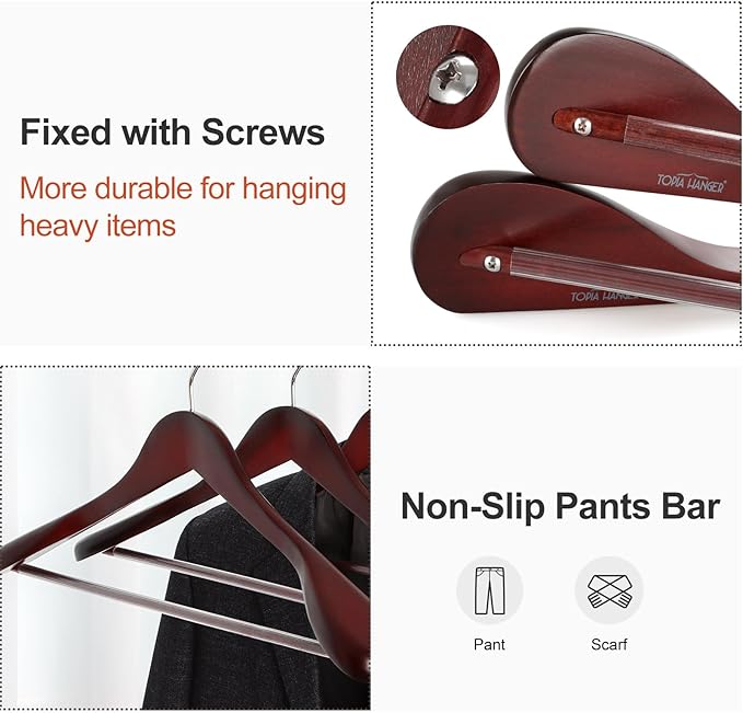 TOPIA HANGER Wide Shoulder Wooden Hangers, Suit Hangers - Image 4