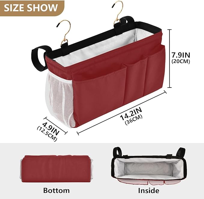 KOPIRIT Navy Red Bedside Caddy Storage Bag Bedside Organizer - Image 4
