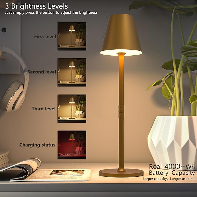 LED CordlessTable Lamp, 4000mAh Rechargeable Battery Desk lamp, 3 Level - Image 2