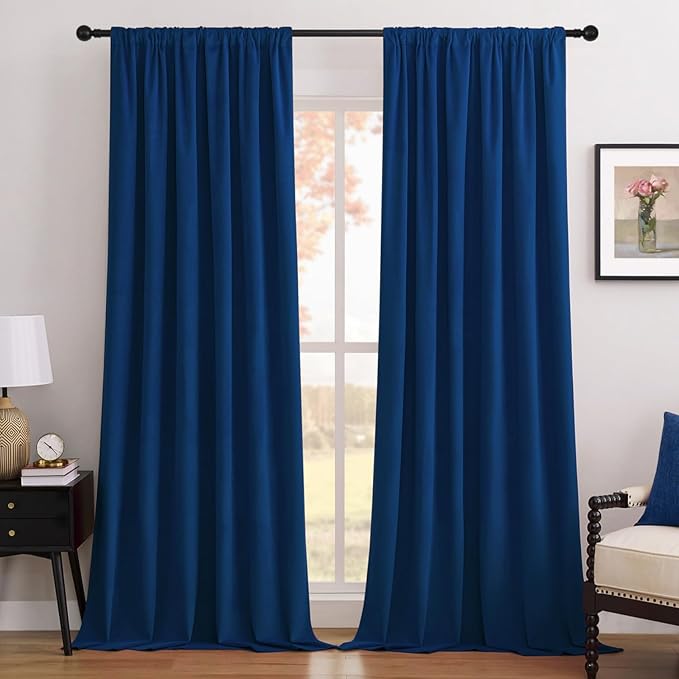 Joydeco Royal Blue 100% Blackout Curtains 72 Inch 2 Panels, Luxury Thermal by JOYDECO
