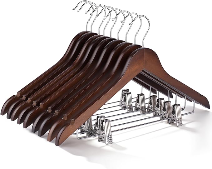 Wooden Hangers with Clips 12 PCS Pant Hangers with Clips, Smooth Solid Wooden by Uinicor