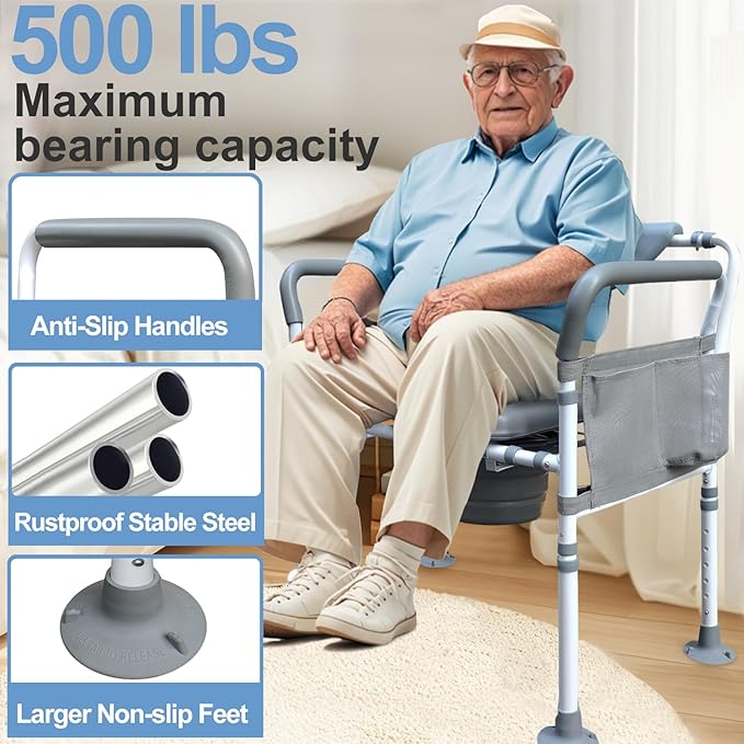 Aliseniors Heavy Duty Bedside Commode, 500lbs Extra-Wide Bariatric Commode Chair - Image 4