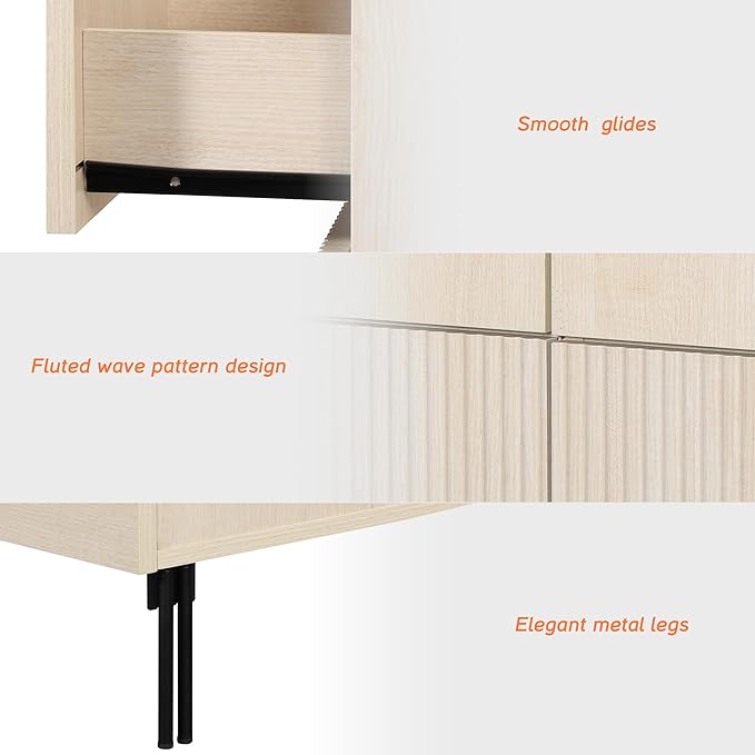 WAMPAT 31.5" W Fluted Dresser for Bedroom, Modern 3 Drawer Dresser TV Stand - Image 7