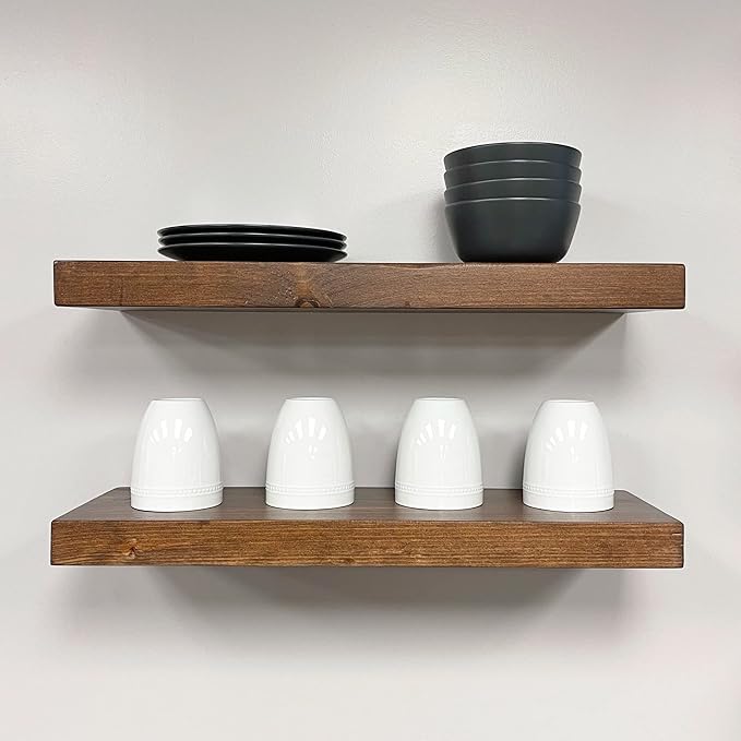 URBANDI, Rustic Floating Shelves, Hidden Bracket, Solid Wood, Heavy Duty - Image 3