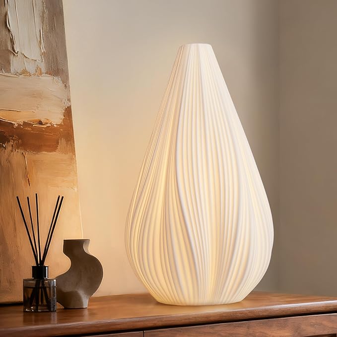 RONDURE 12.5" Modern Ceramic Table Lamp, Fully Dimmable Modern Bedside Lamps by RONDURE