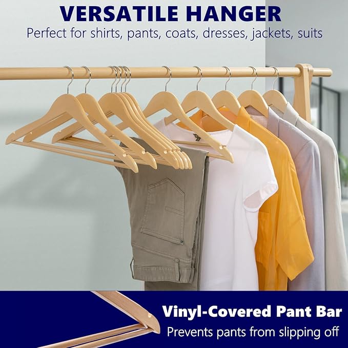 Amber Home 30 Pack Wooden Coat Hangers, Natural Wood Suit Hangers - Image 6
