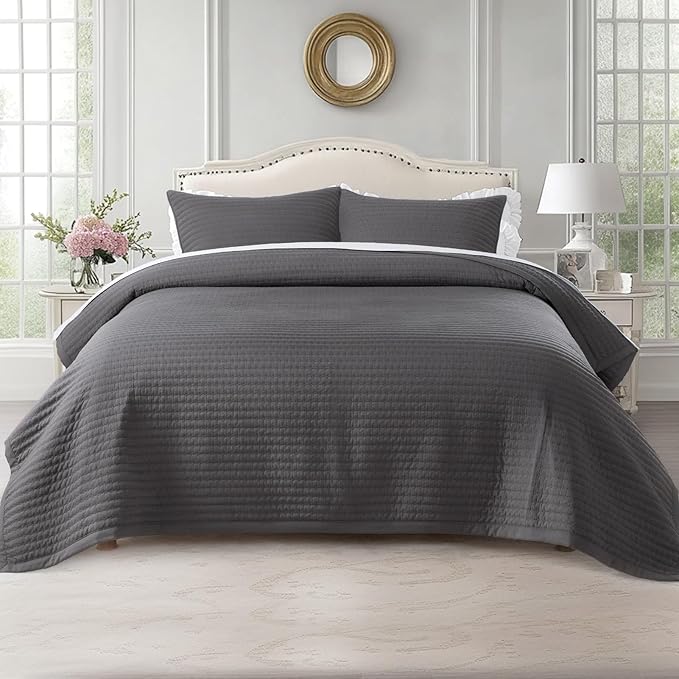 KASENTEX King XL Quilt Set 108"x98" – Soft Washed 3-Layer Lightweight Bedspread by KASENTEX