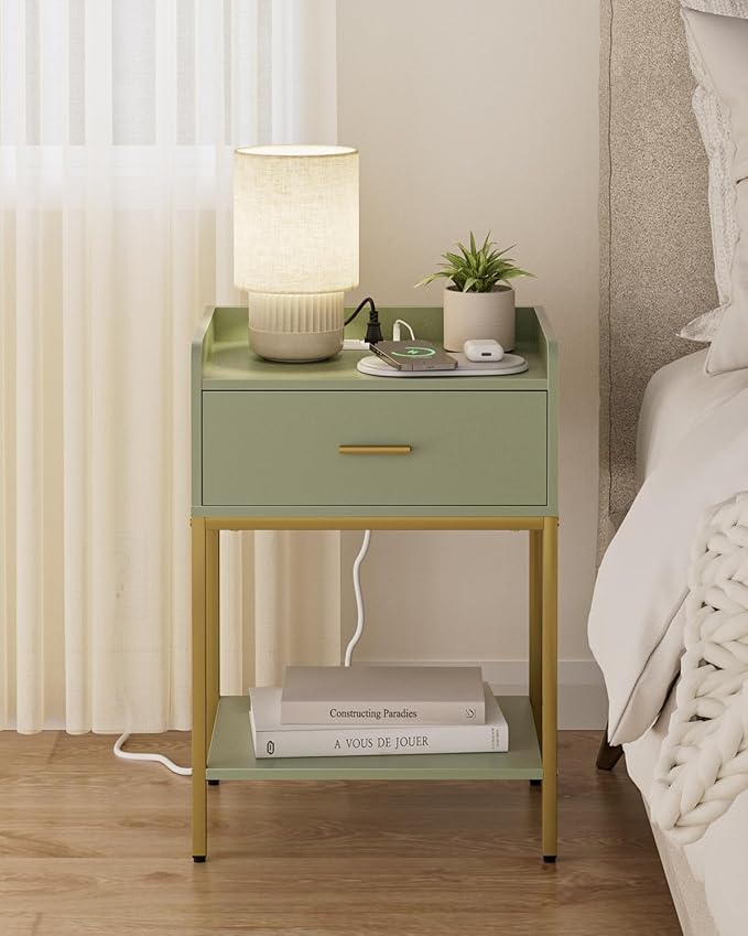 Masupu Nightstand with Charging Station, 3-Tier Modern Bedside Night Stand with - Image 3