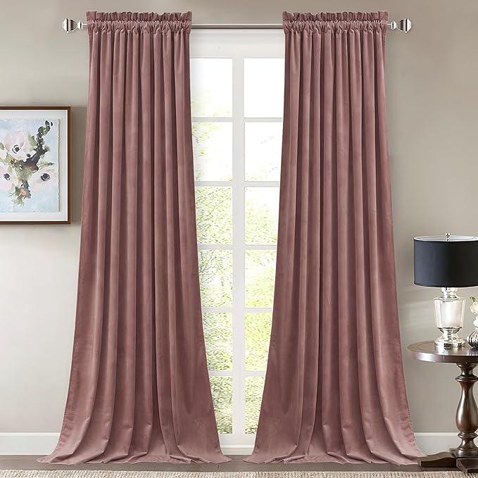 StangH Soft Wild Rose Velvet Curtains 102 inches Long Light Blocking by StangH