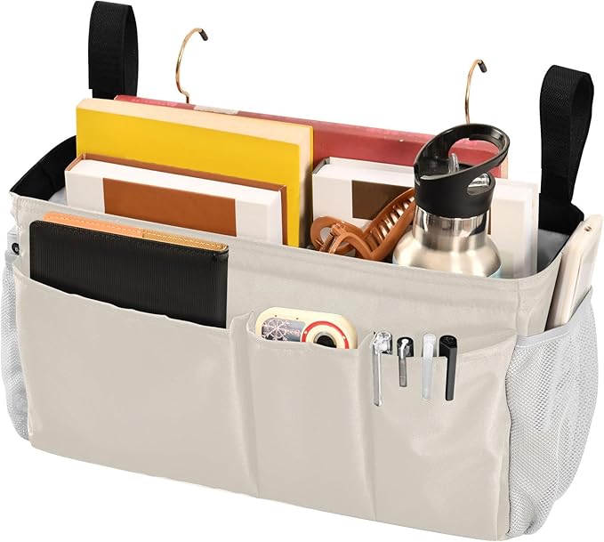KOPIRIT Beige Bedside Caddy Storage Bag Bedside Organizer - Image 3