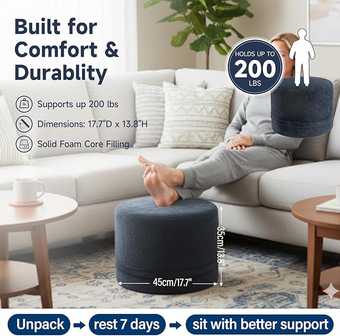 Tiita Stuffed Pouf Ottoman, Round Foot Stool Fluffy Floor Poufs Chair - Image 6