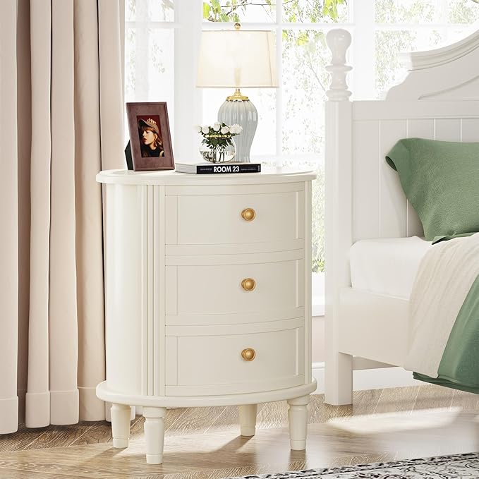Tribesigns Nightstand with 3 Drawers, Oval Bed Side Table - Image 4