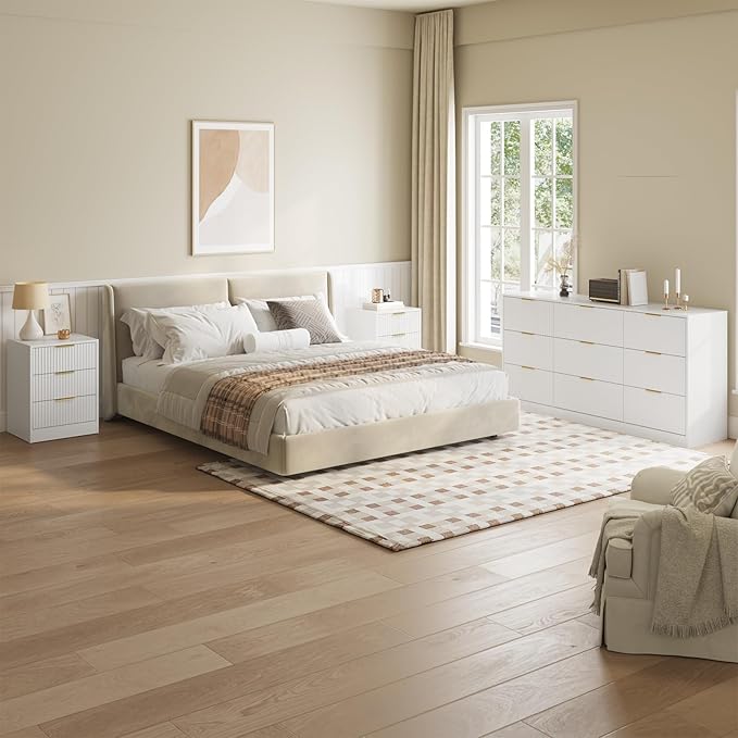 9 Drawer Fluted Dresser & Nightstand Set 3-Piece, 63” Long Dresser and Night - Image 2