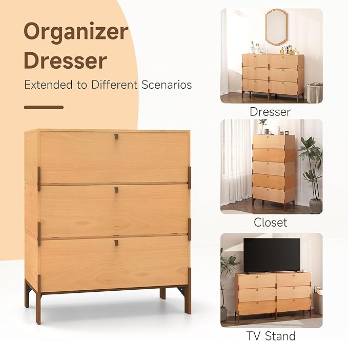 Stackable 3 Drawers Dresser, Customizable Chest of Drawers - Image 4